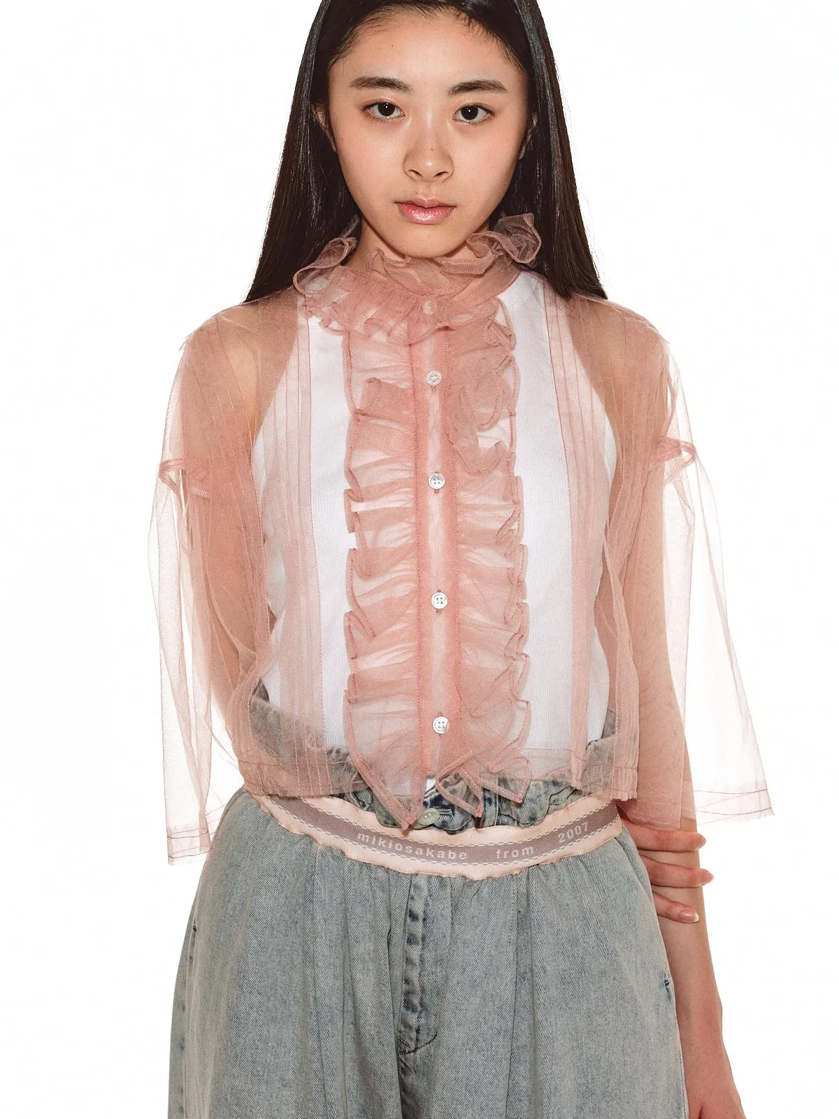 Sheer Frill Blouse / Baby Pink