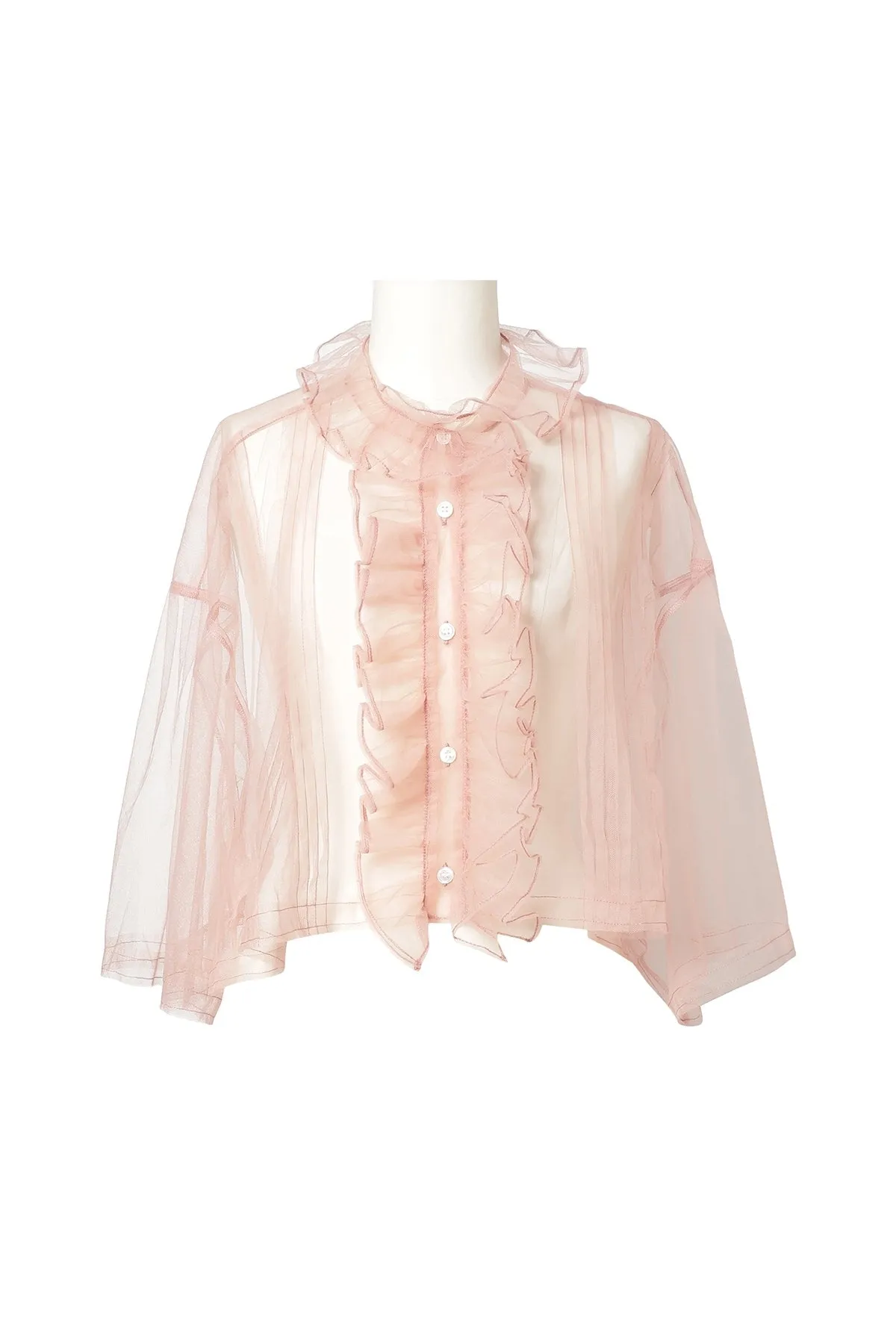 Sheer Frill Blouse / Baby Pink