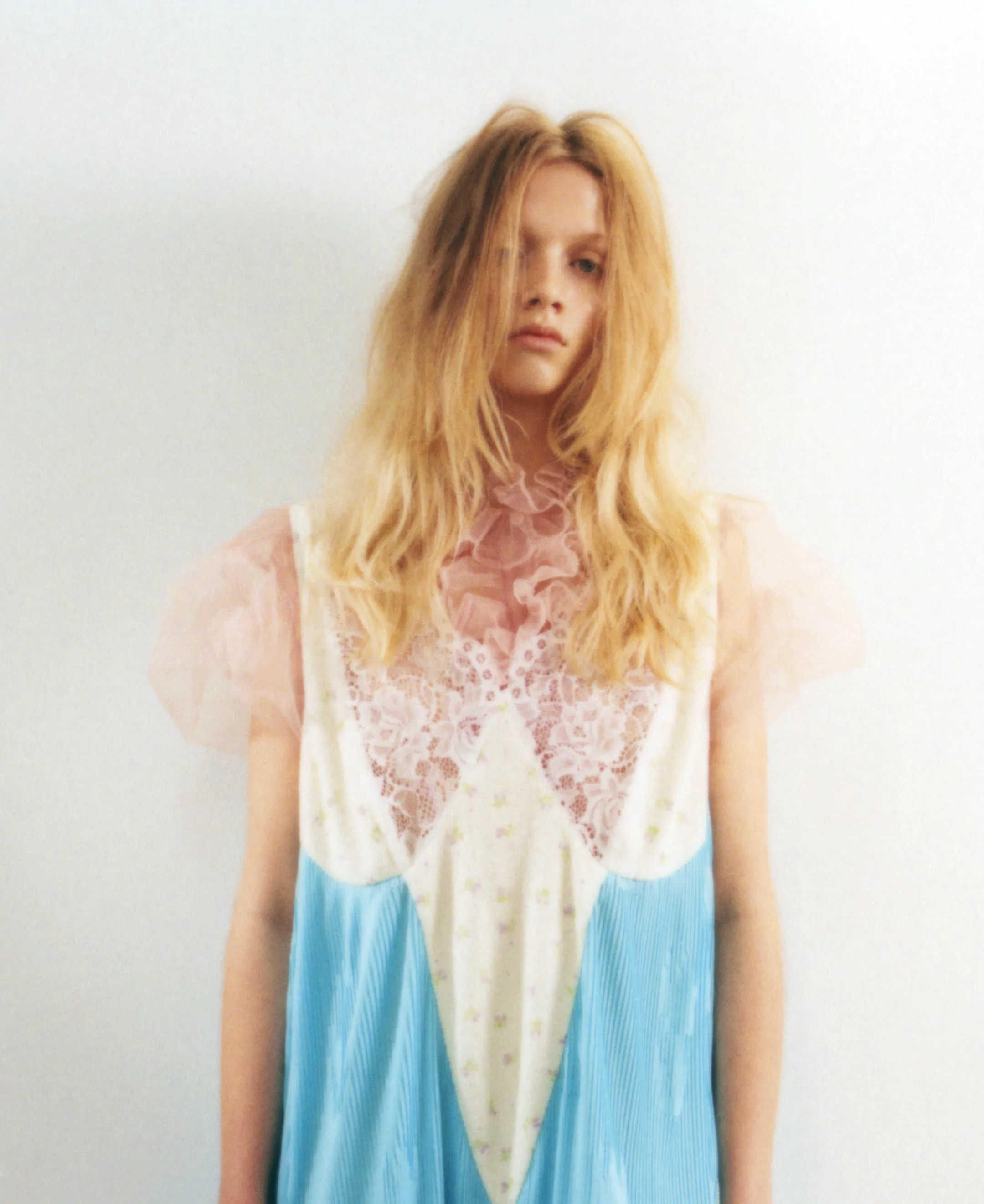 Sheer Frill Blouse / Baby Pink