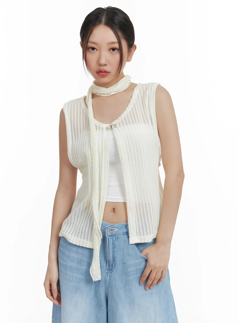 Sheer Knit Sleeveless Vest CA409