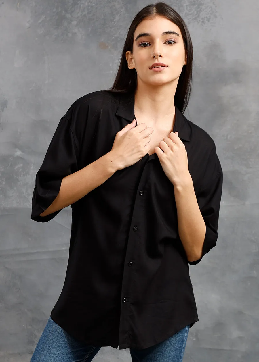 Solid Womens Fluidic Oversized Shirt - Black