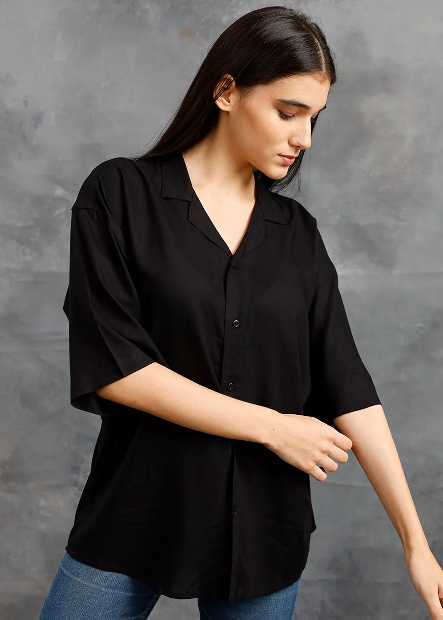 Solid Womens Fluidic Oversized Shirt - Black