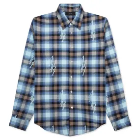 Staggered Plaid Flannel - Legion Blue