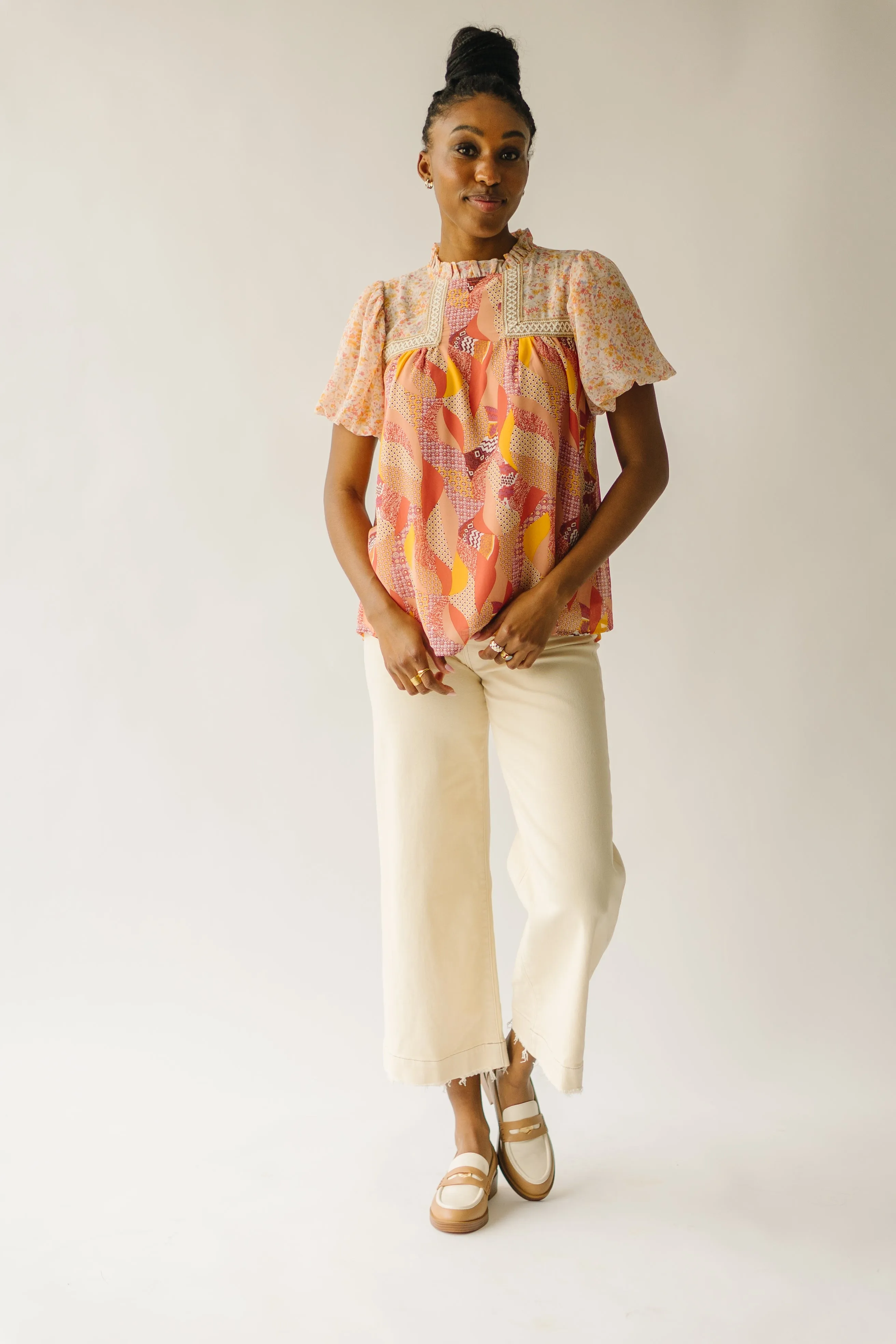 The Ambrose Patterned Blouse in Mauve Multi