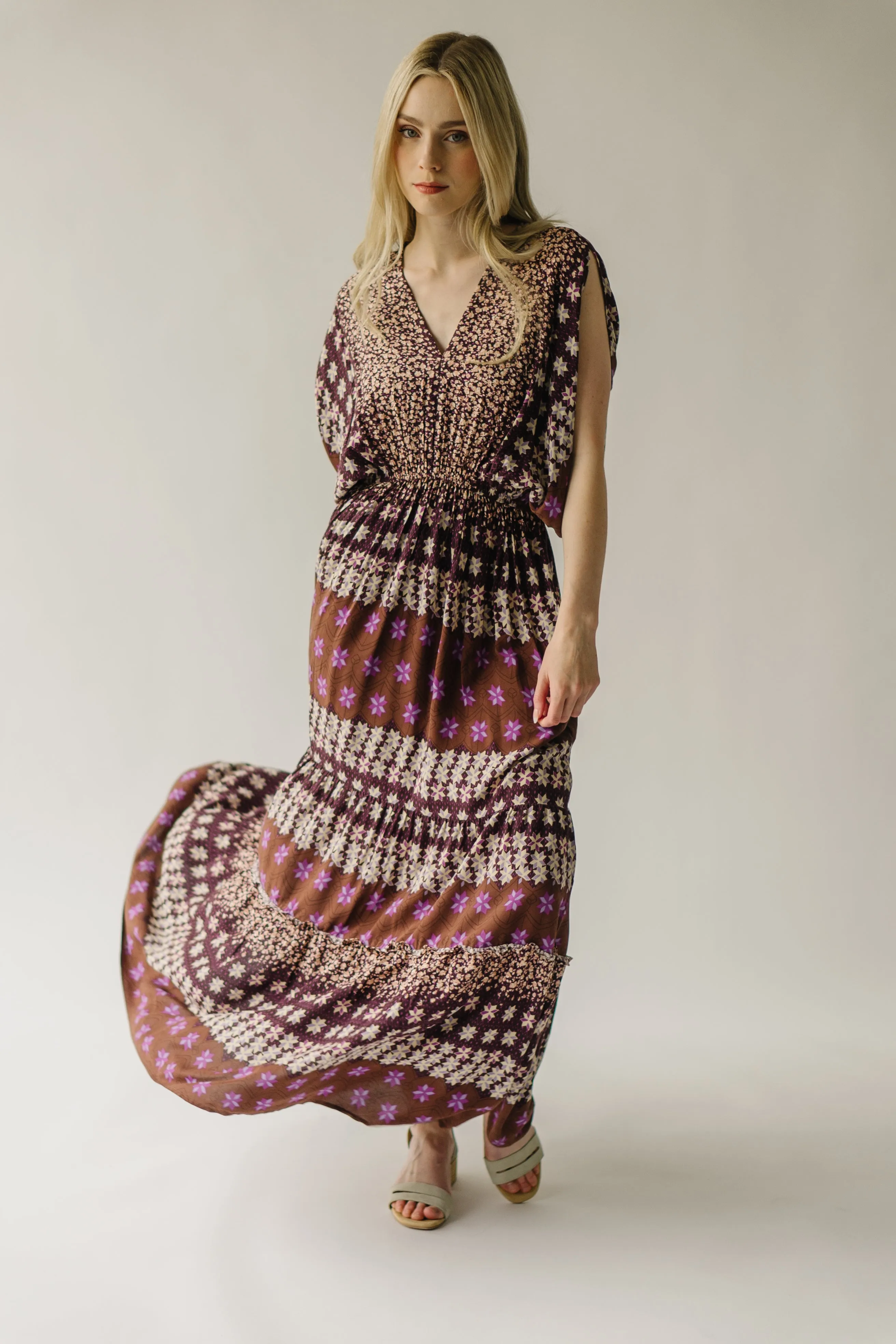 The Layman V-Neck Patterned Maxi Dress in Mocha