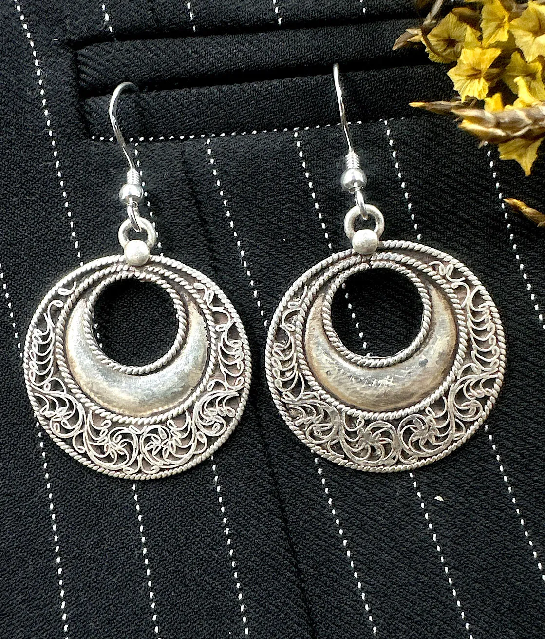 The Patterned Silver Earrings