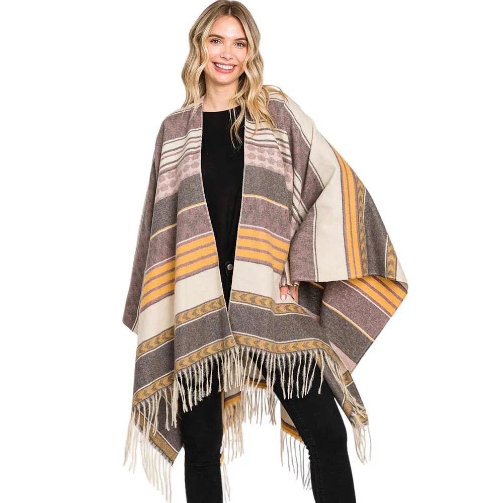 Trendy Aztec Patterned Fringe Ruana Poncho