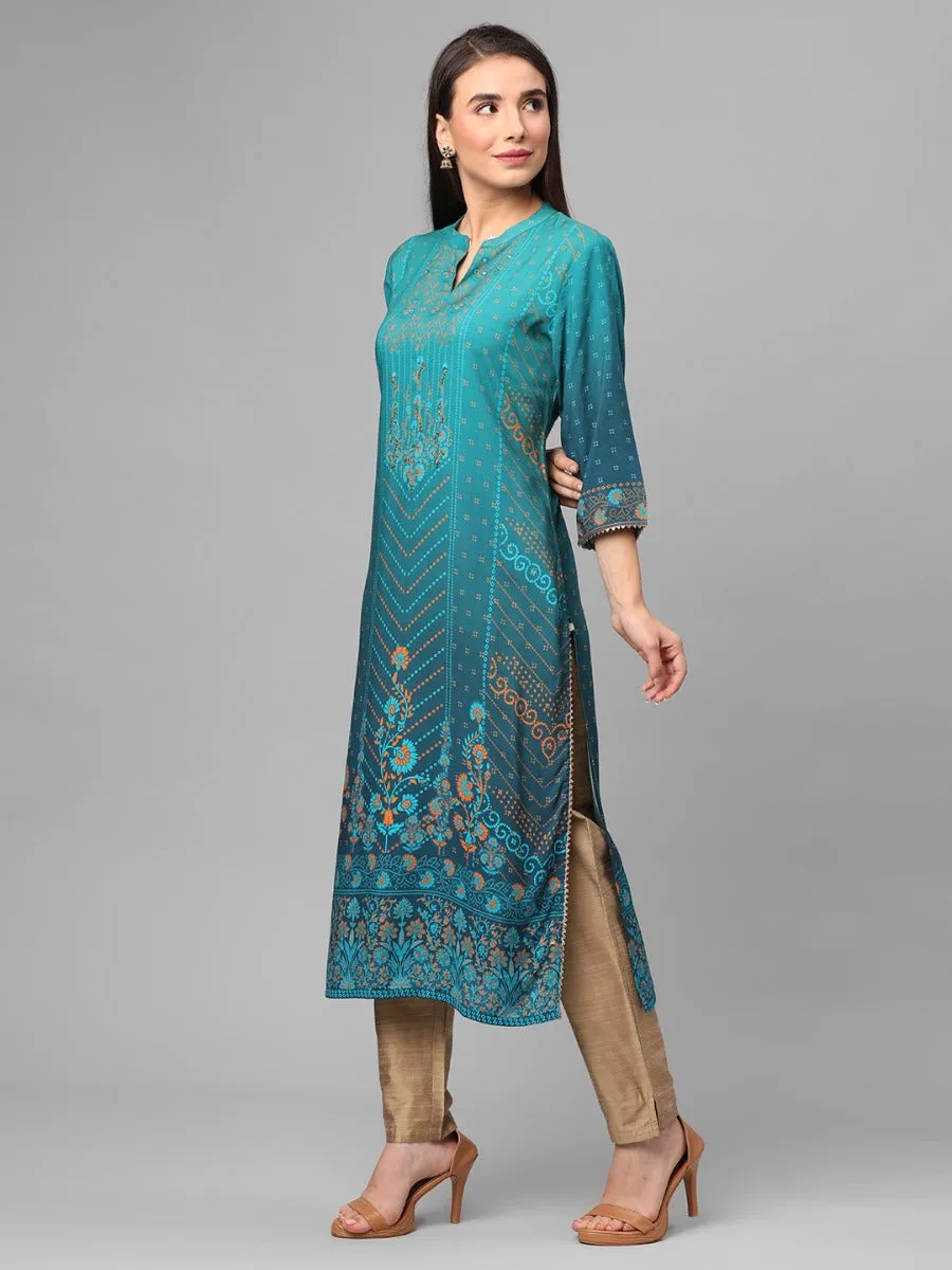 Turquoise Floral Printed Kurta