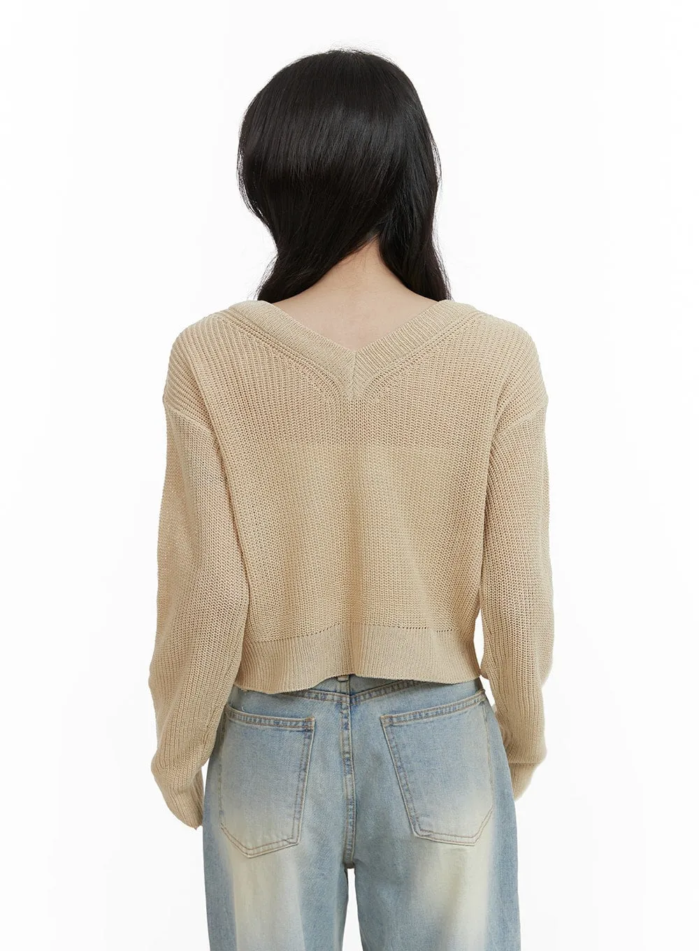 V-Neck Sheer Knit Top CA403