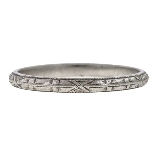 Vintage Patterned Wedding Band Ring, Platinum, Size 6 1/4