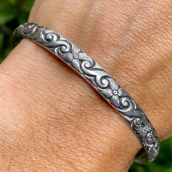 Vintage Silver Patterned Bangle Bracelet