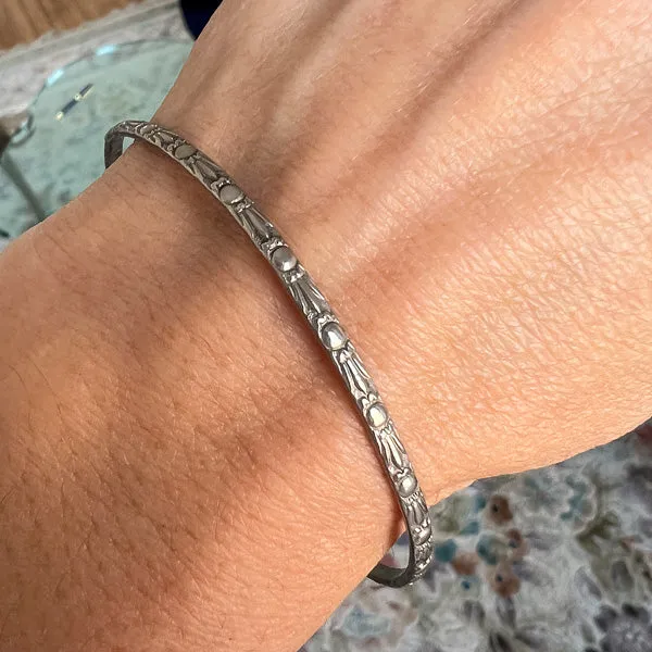 Vintage Silver Patterned Bangle Bracelet