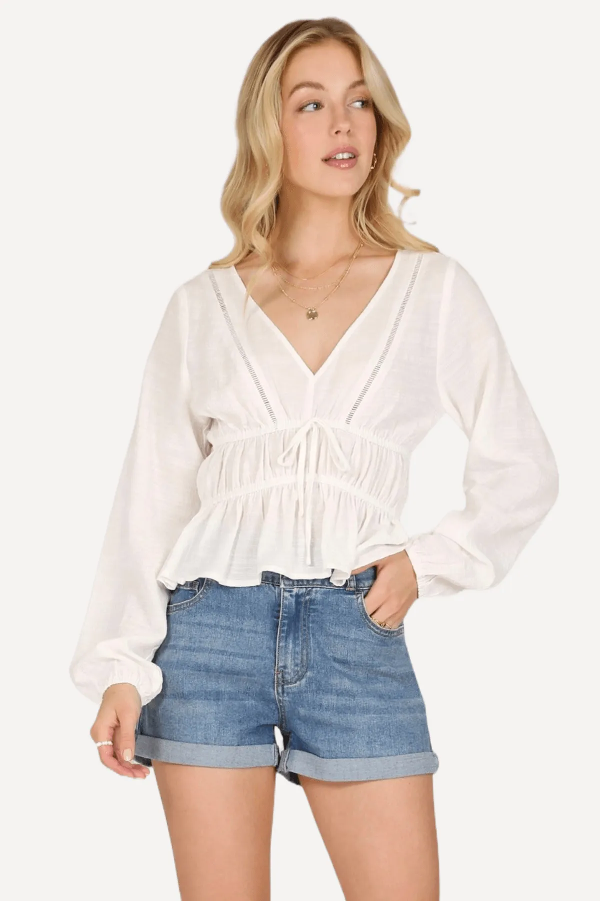 White Long Sleeve Sheer Top