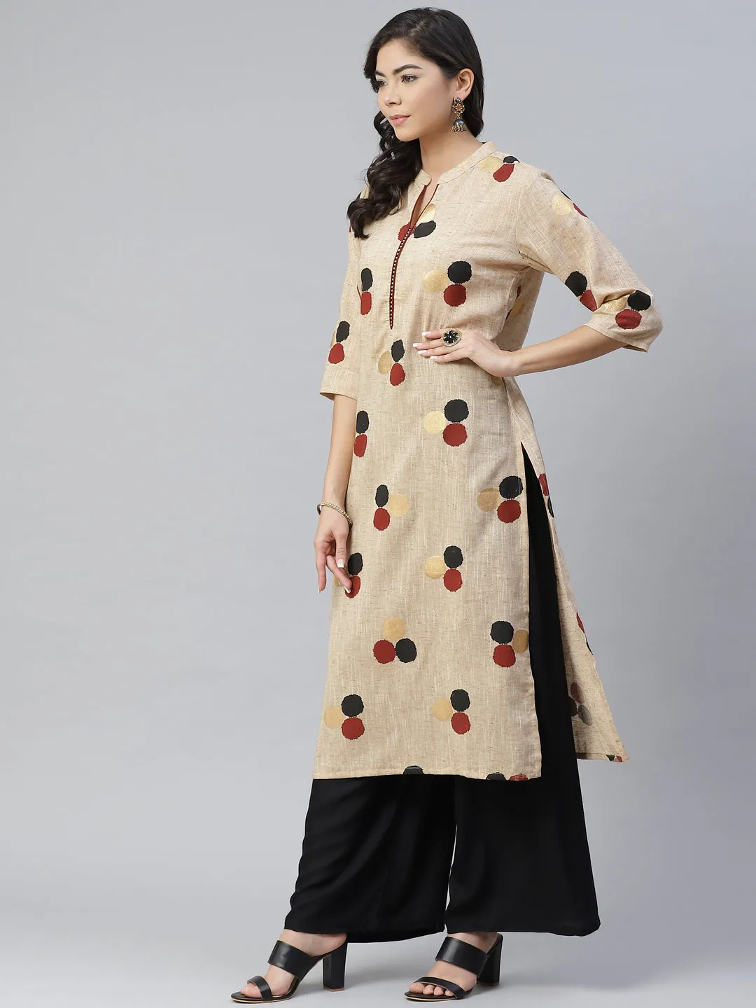 Women Beige Traditional Printed Kurta