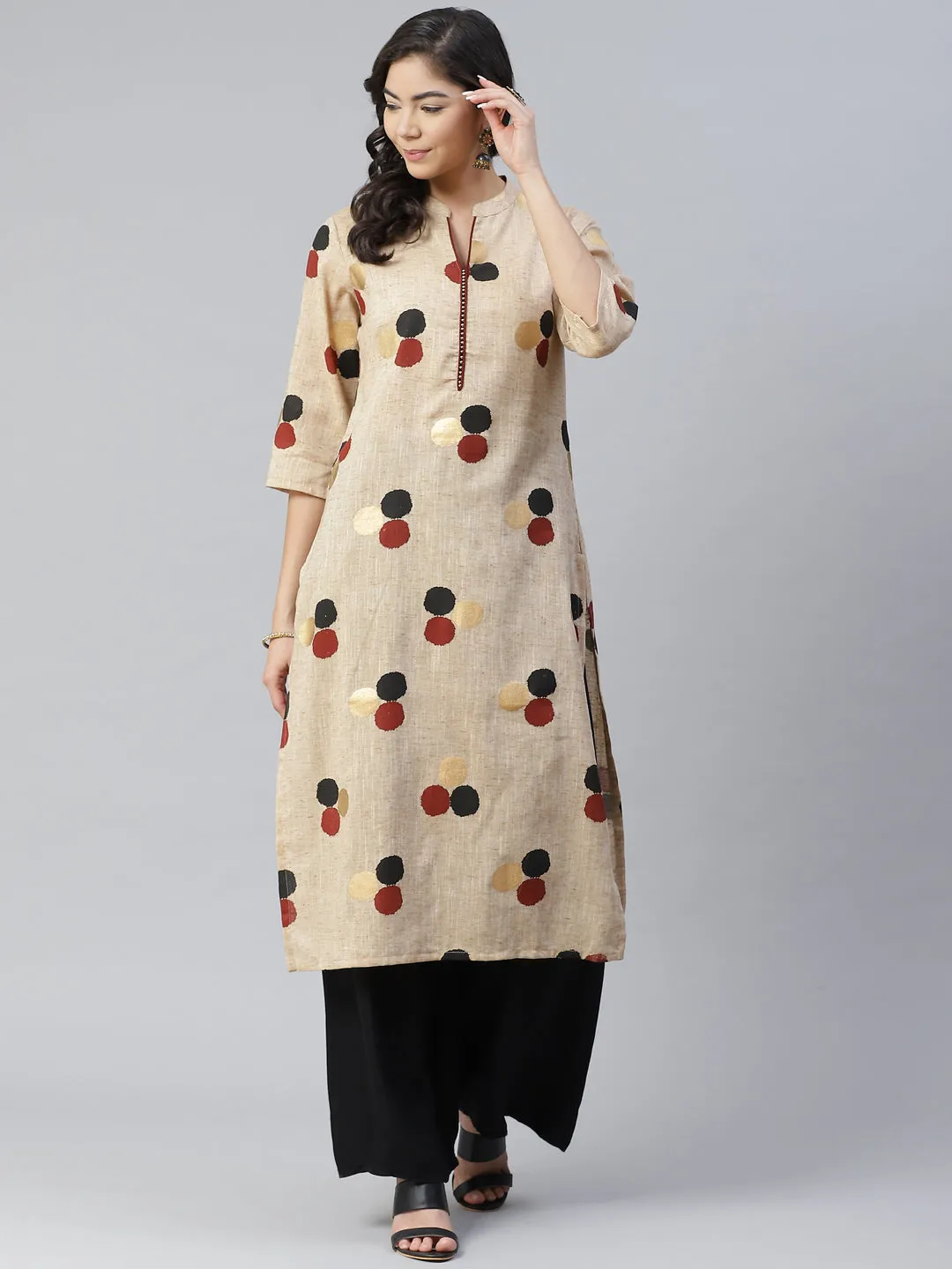 Women Beige Traditional Printed Kurta