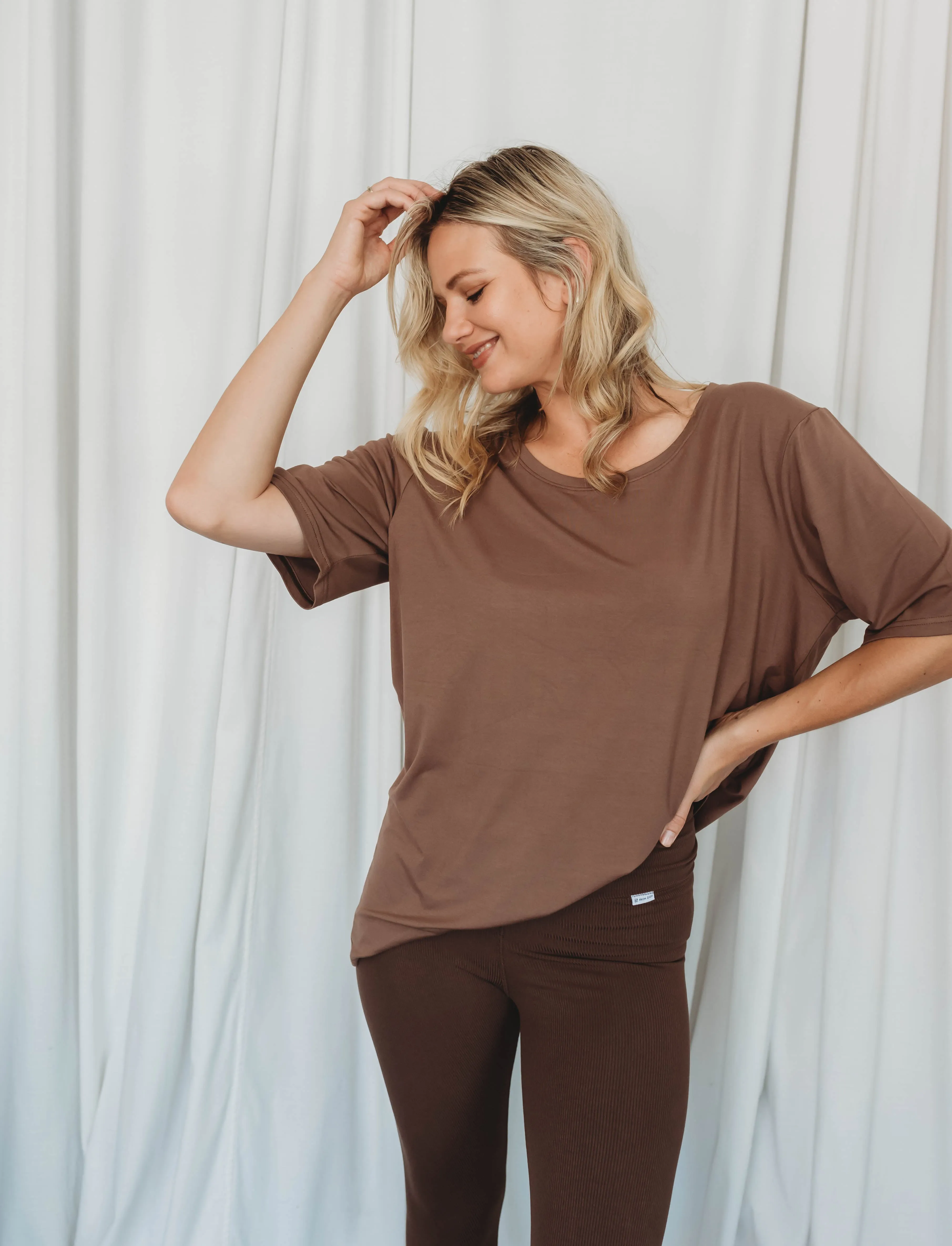 Women's Oversized Bamboo Tee - Chocolate